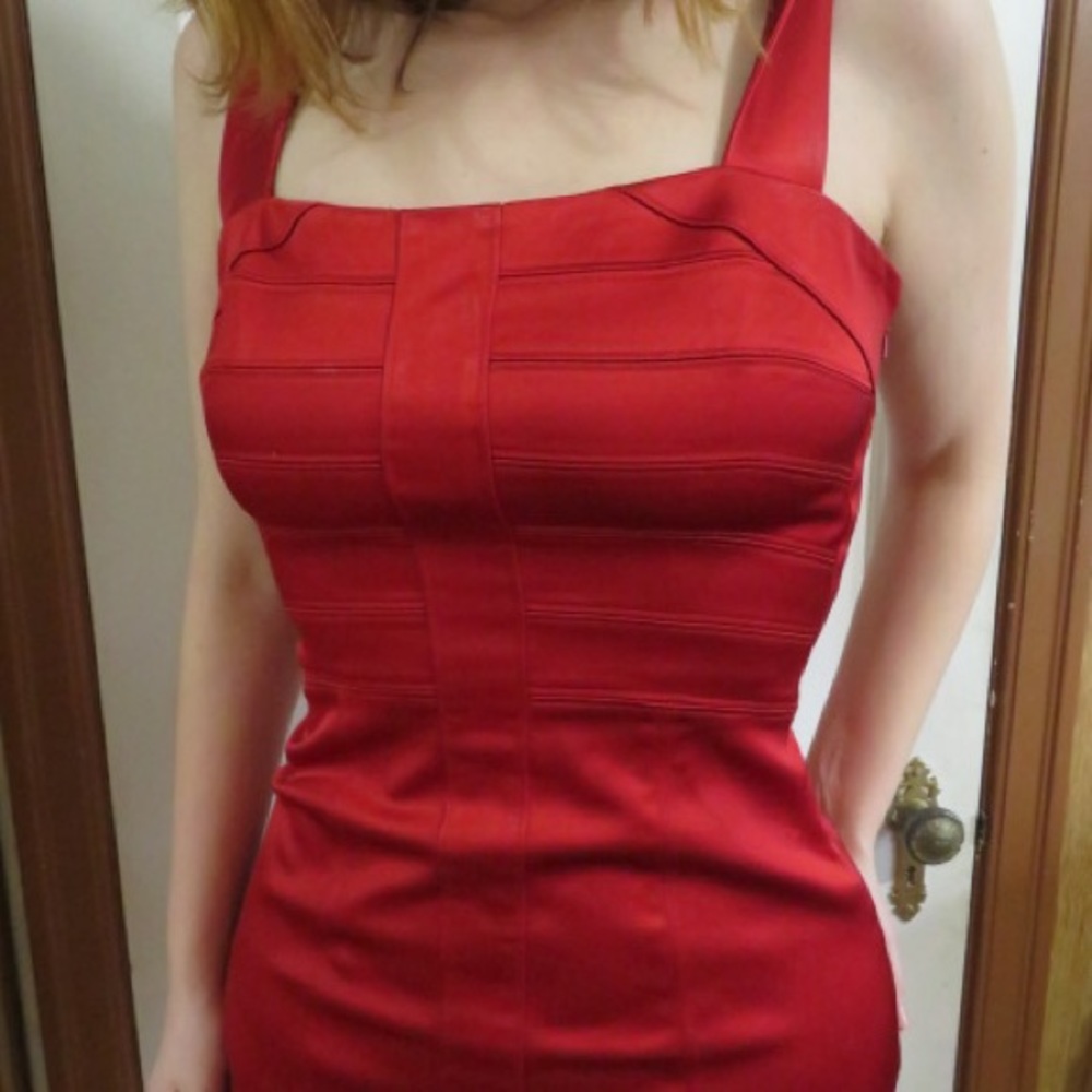 Marciano Red Fitted Halter Dress